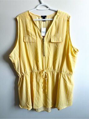 Rue21 3XL Yellow Striped Sleeveless Zip Top